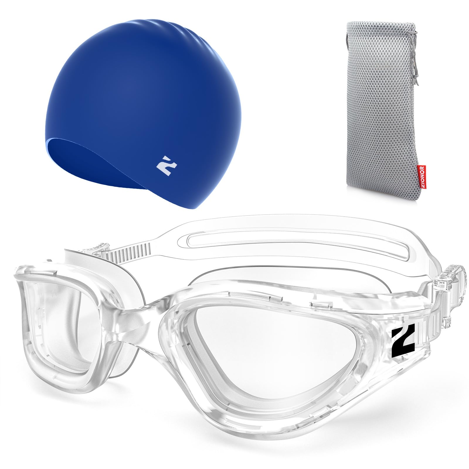 ZIONOR G1 Lite Swim Goggles with Swim Cap Comfortable Anti-fog Swimming Goggles Cap Set for Adult Men Women