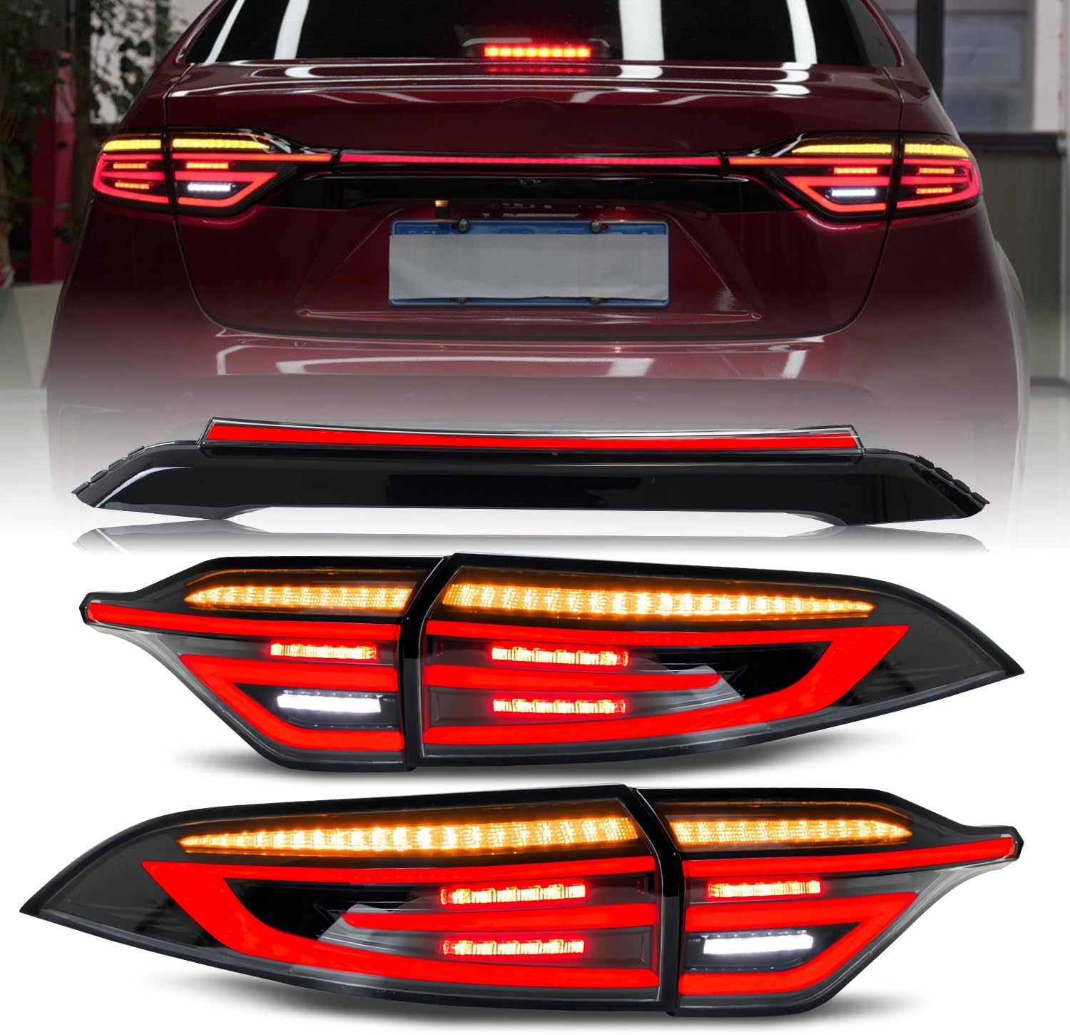 HCMOTIONZLED Tail Trunk Light Assembly Compatible with Toyota Corolla 2020-2021 Start-up Animation Sequential Turn Signals LED Brake Reverse Light Passenger & Driver Side (smoked)
