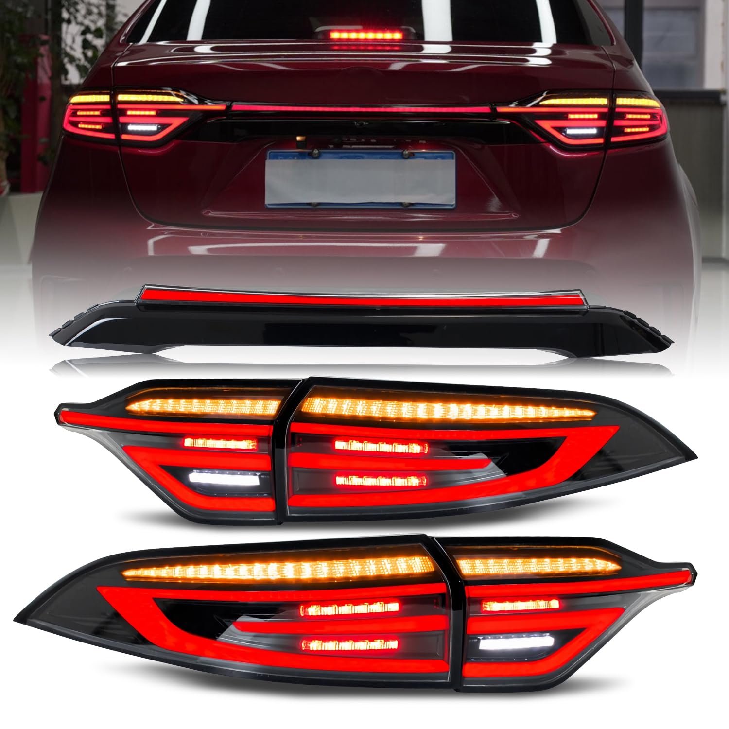 HCMOTIONZLED Tail Trunk Light Assembly Compatible with Toyota Corolla 2020-2021 Start-up Animation Sequential Turn Signals LED Brake Reverse Light Passenger & Driver Side (smoked)