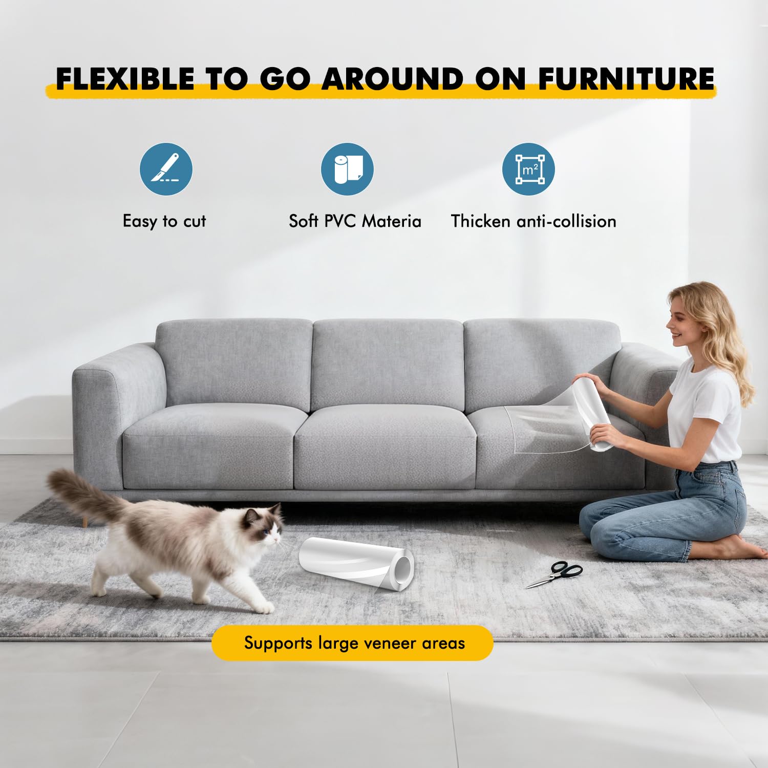 Protezione divano graffi gatto, 40X500CM antigraffio gatto divano per gatt, proteggi divano gatti graffi per Mobili per Divani, PVC Anti-Graffio Protector, Protezione per Divano Porta e mobilie