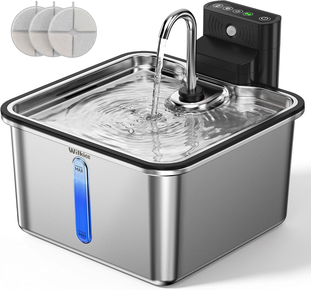 Cat Water Fountain Stainless Steel, 135oz/4L Cordless Pet Fountain for Cat | With 3 Pack Filters; Water & Battery Separation;Faucet Design;Wireless;4000mAh Battery