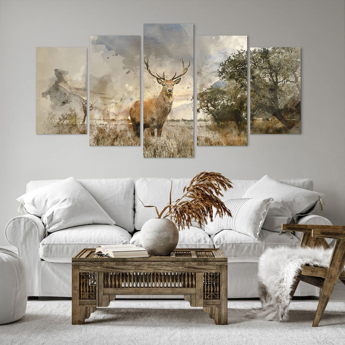 ARTTOR Bilder auf Leinwand 160x85cm Wandbild Landschaften Natur - 3465 | Reh Mehrteilige Groß XXL Wanddekoration Wohnzimmer Schlafzimmer Küche Wanddeko Wand Kunstdruck Wandkunst Wall Decor ARTTOR