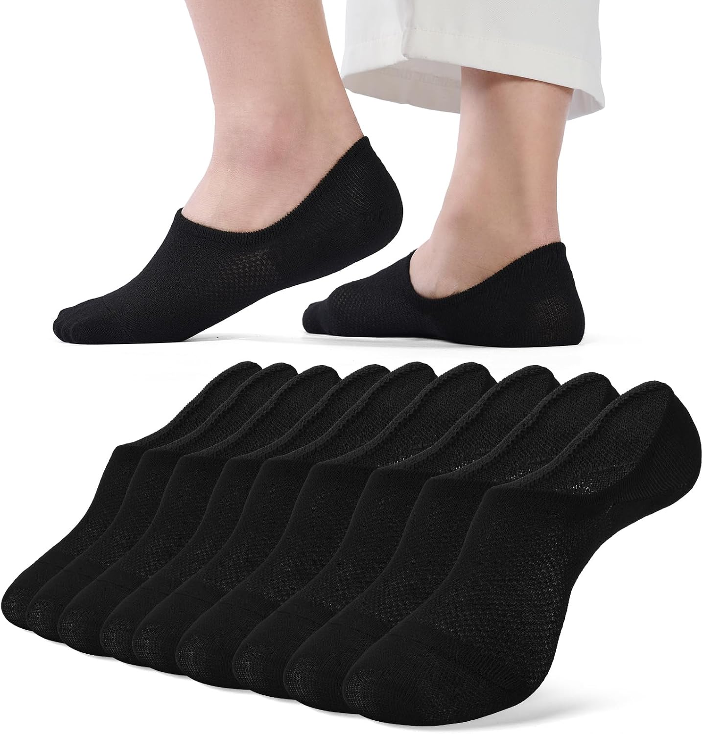 VRCLUB No Show Socks Womens - Non Slip Low Cut Invisible Boat Liner Breathable Thin Sock for Casual Sneaker (9 Pairs)