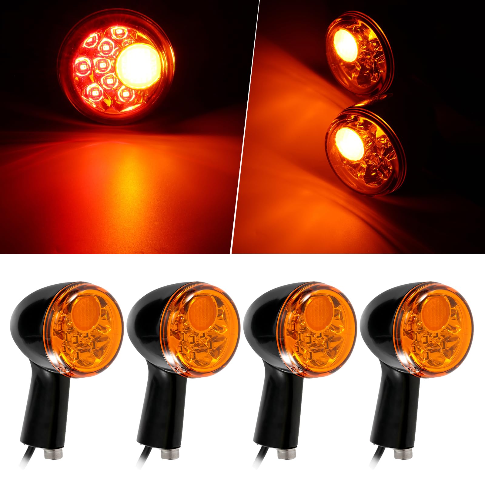 SamWinGear Motorcycle Turn Signals – 4PCS LED Amber Blinkers, 14 LEDs, 12V (Fits Honda, Yamaha, Kawasaki, Suzuki)