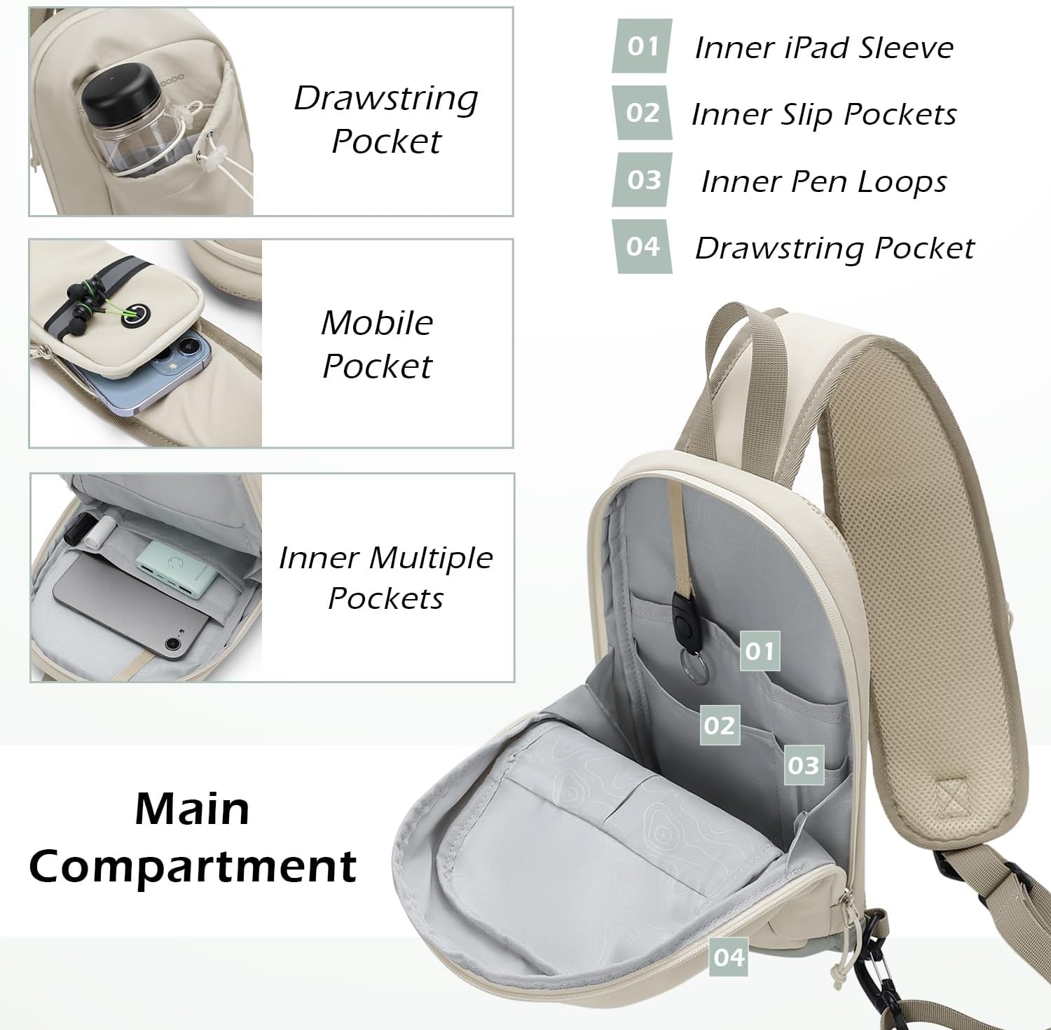 Sling Bag for Women, Crossbody Sling Chest Daypack Shoulder Cross body Bags for Casual Commuting Work Travel Sport Hiking,3.4L,Green Beige - Image 2