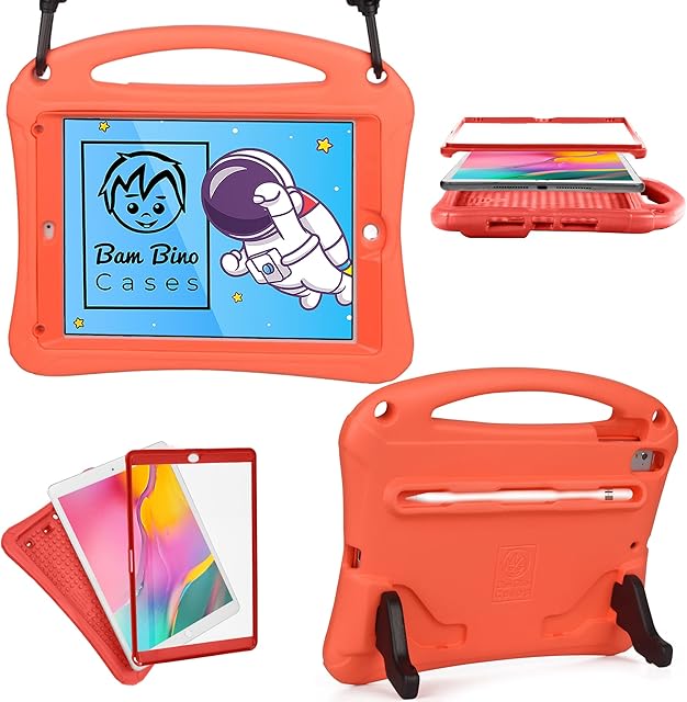 Bam Bino Space Suit Case for iPad Air 1/ iPad Air 2 kids case, iPad 5th/ iPad 6th Generation Case for Kids, iPad Pro 9.7 | Protective Screen Guard, Shoulder Strap, Pencil Holder, Eco-Mailer