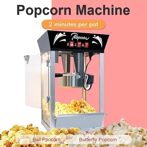 Miniatura 5 de Máquina para hacer palomitas de maíz, 850 W, máquina profesional para hacer palomitas de maíz, hervidor de acero inoxidable de 12 onzas, máquina de