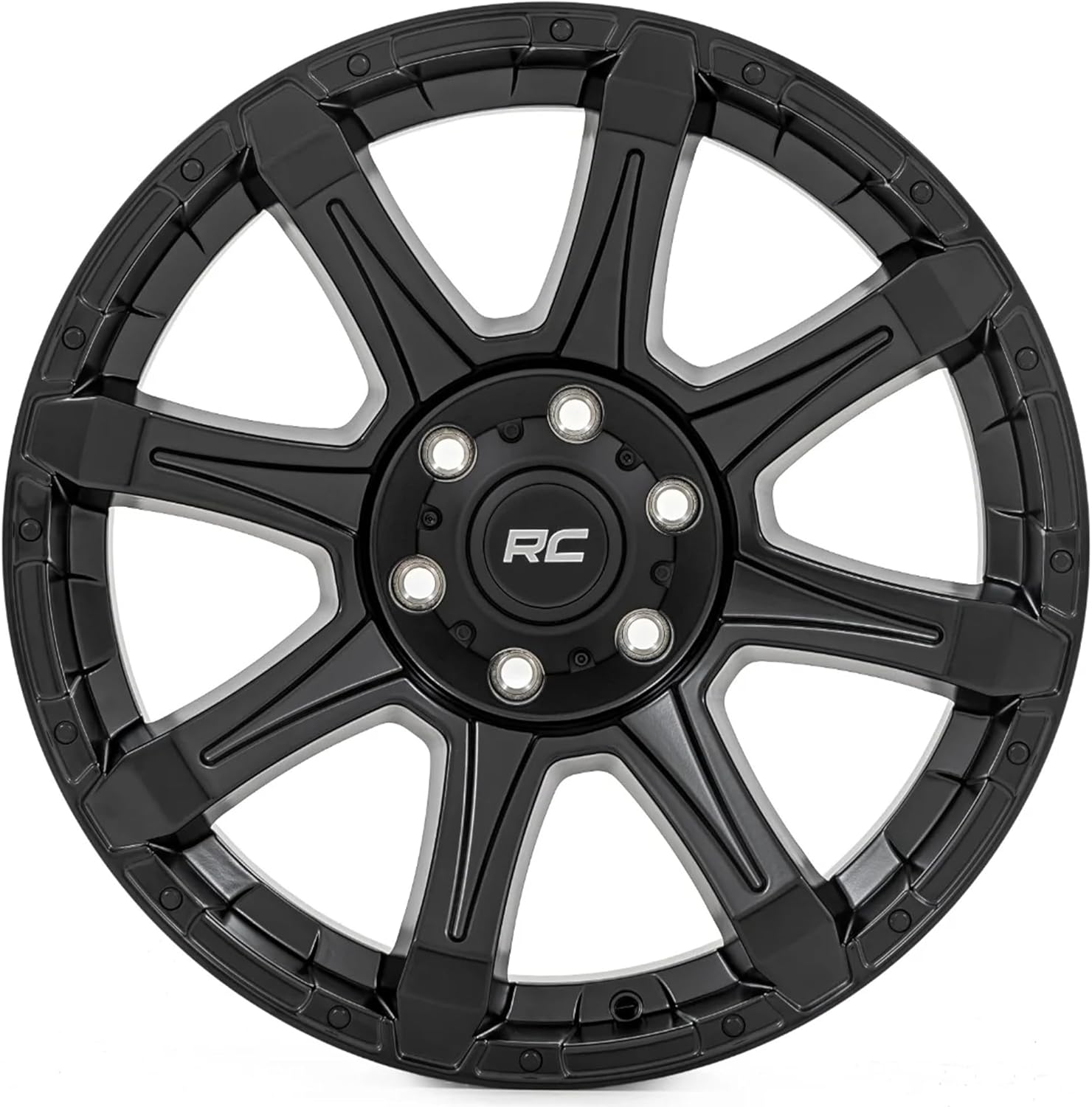 Rough Country 81 Series Wheel - 20x9, 5x150mm Bolt Pattern, +18mm Offset, Semi-Gloss Black One-Piece Aluminum Off-Road Wheel with 8-Spoke Design
