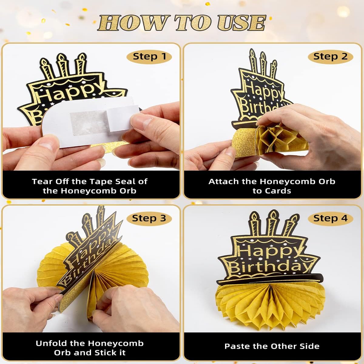 Centrotavola Compleanno Nido D'ape - Tema Oro E Nero, Per 70 Anni, Decorazioni 3D - Foto 8