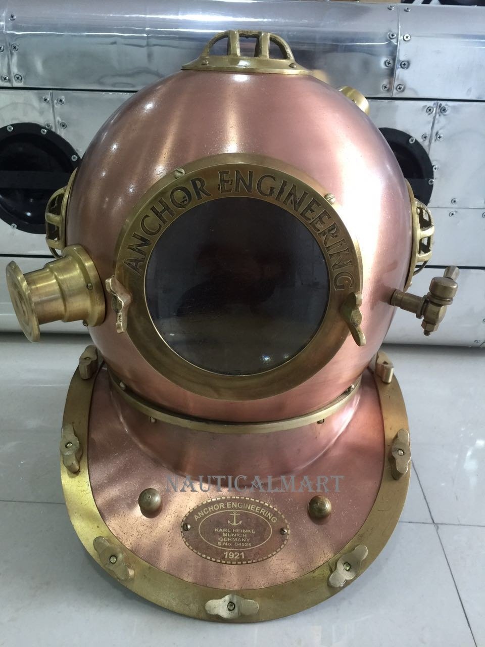NauticalMart Copper Finish Anchor Engineering Scuba Diving Diver's Helmet
