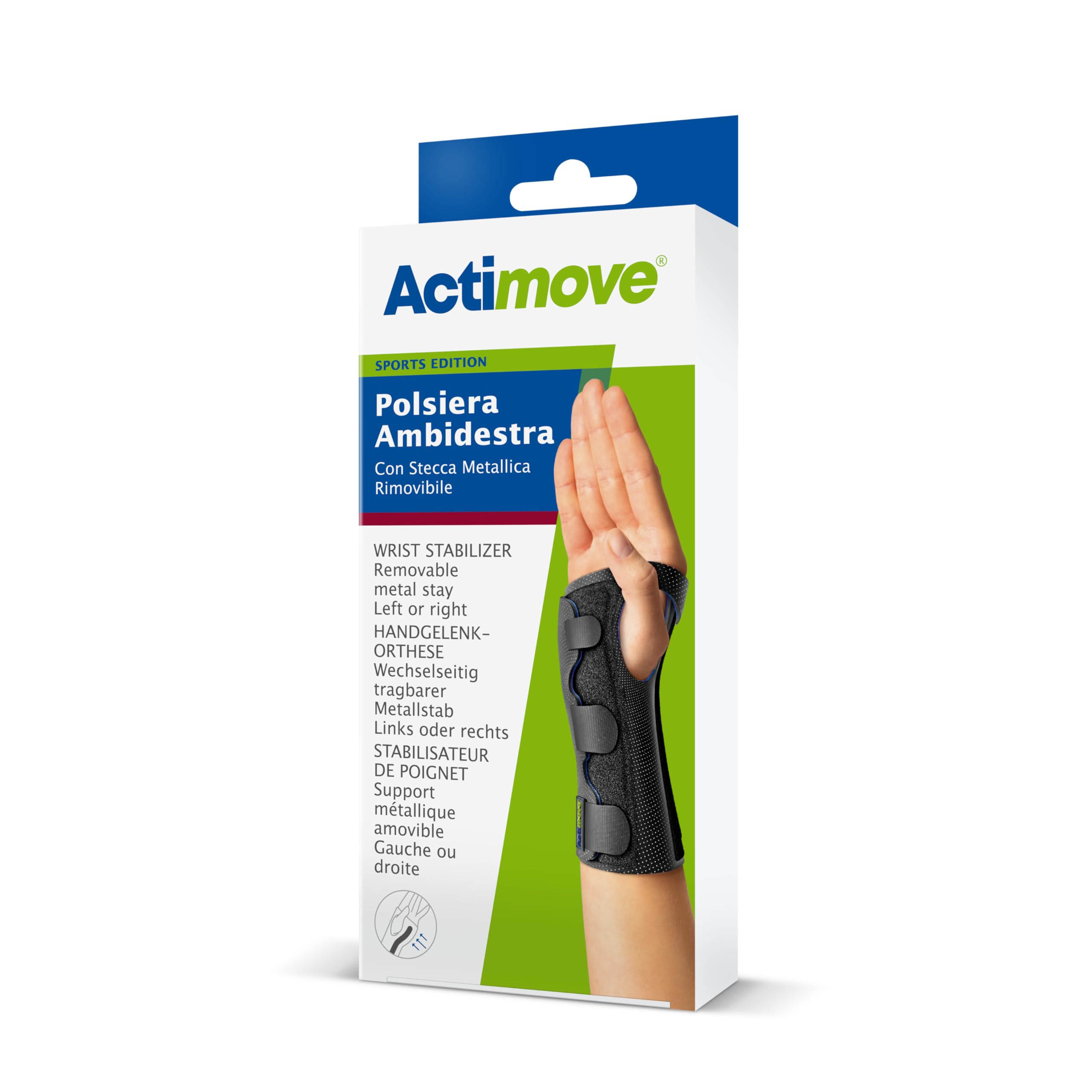 Actimove Sports Edition Polsiera Ambidestra, con Stecca Metallica Removibile - Stabilizzazione per stiramenti e distorsioni, indicata per il recupero – Nera, M