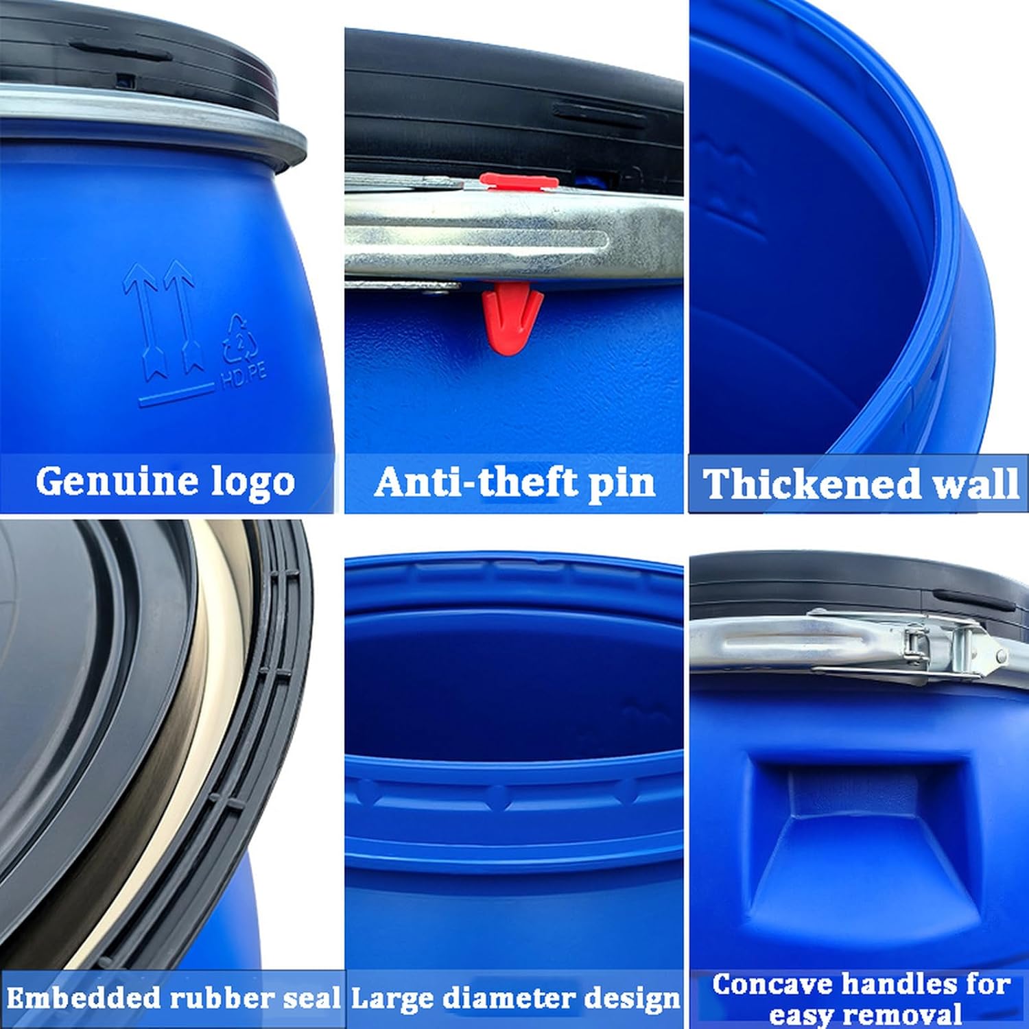 Gallon Plastic Drum with Lid,Open Head Lab Pack Drum with Lever Lock,rain Barrel,Gallon Plastic Outdoor Home Water Storage,Water Storage Tank,Durable,Reusable(60L, Blue)