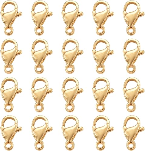 Vista 44 de Pandahall - 100 cierres de pinza de langosta de acero inoxidable, joyería de oro real de 24 quilates, cierre de langosta de 2 colores, cierre