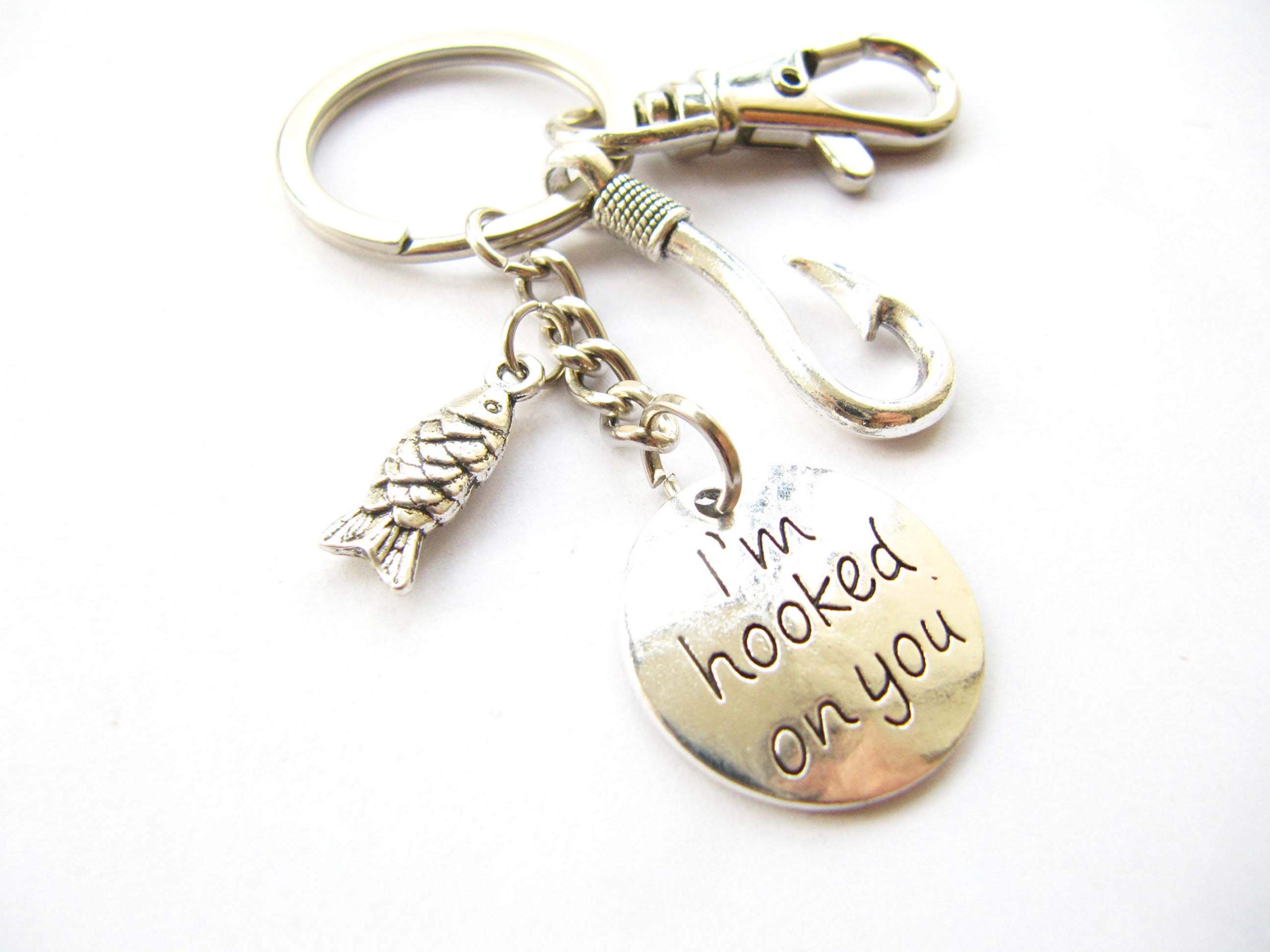 I'm Hooked On You Keychain with Fish Hook and Cute Fish Charm, Boyfriend Key Ring, Fish Key Chain (#7)