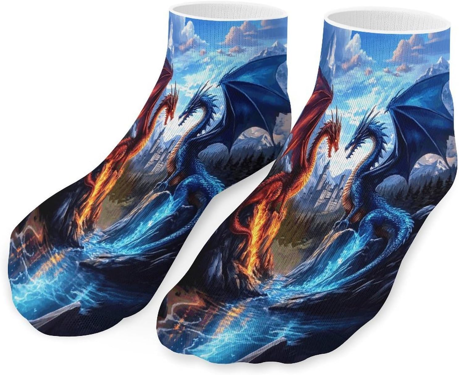 Water Fire Dragon Castle 5Pairs Low Cut Ankle Socks for Women No Show Casual Breathable Athletic Socks for Sport