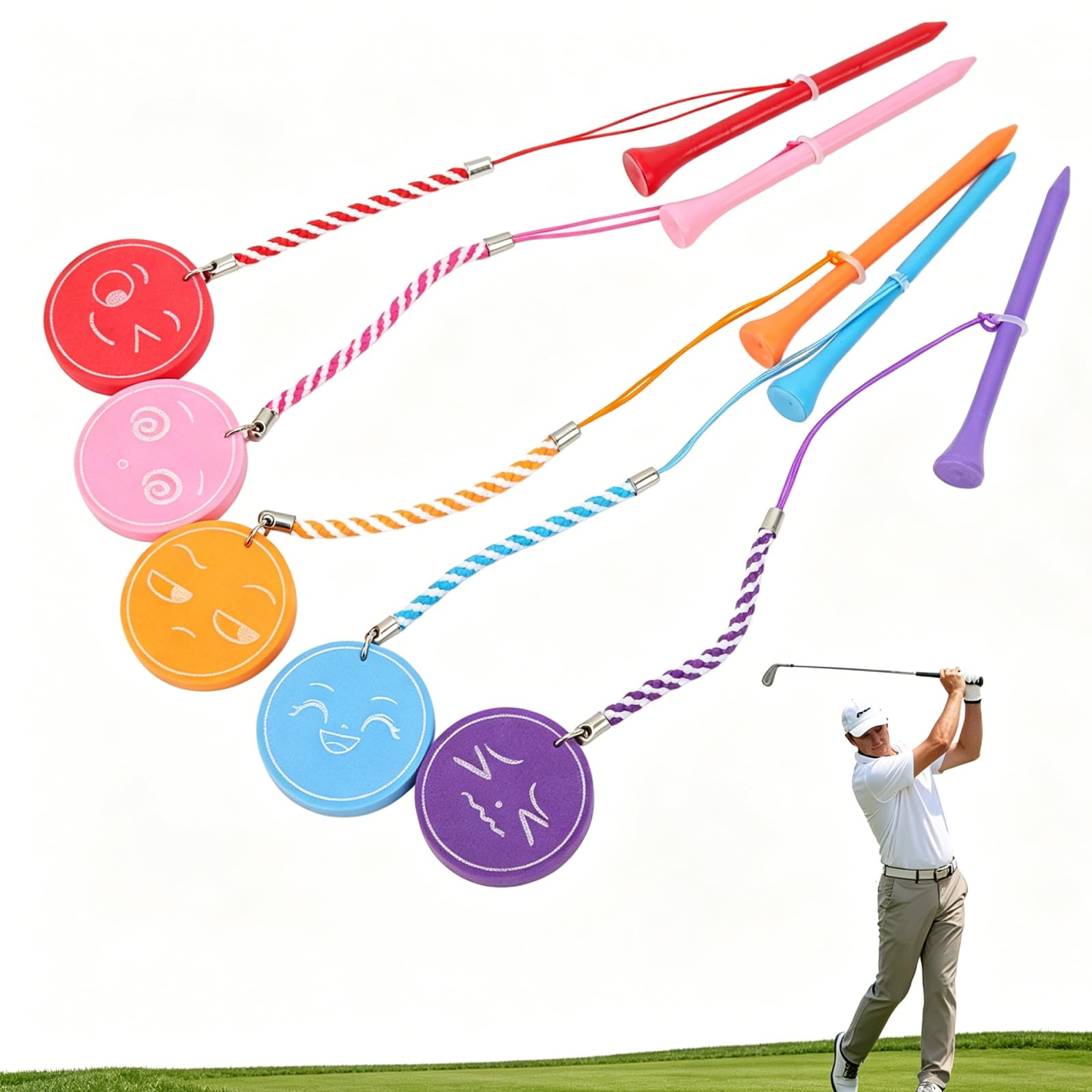 5Pcs Golf Tee with String, 3 1/4 Inch Golf Wooden Tees, Flexible Magnetic Golf Tee Training Practice Tool Accessory, Reduce Side Spin & Friction Anti Loss Rope Magnetic Multi Color