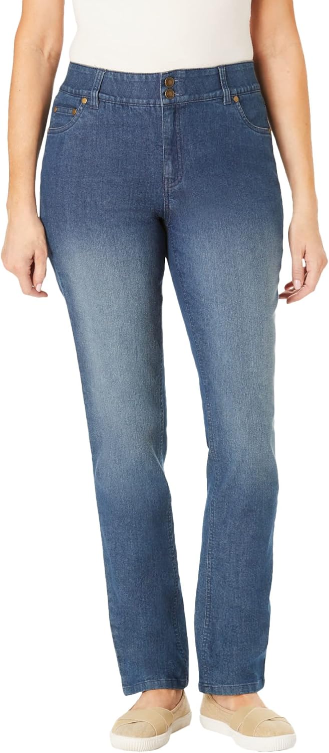 Woman Within Plus Size Stretch Built-in Slimming Panel Straight Leg Jeans