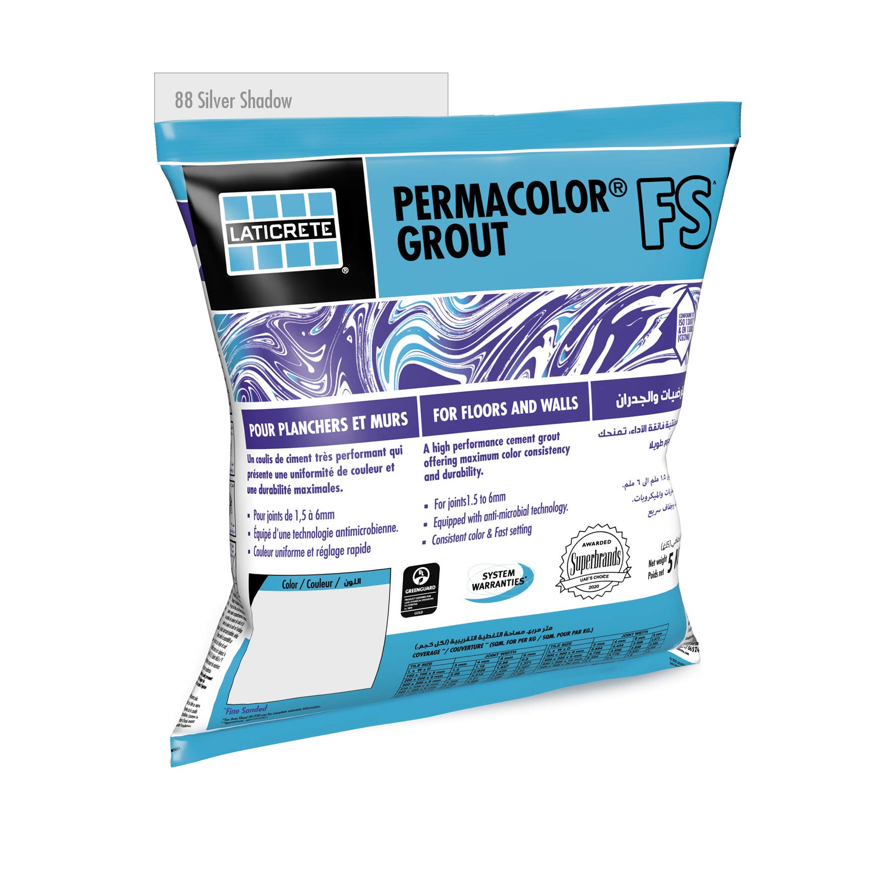 LATICRETE Permacolor FS, tile gap filler, cement grout for narrow joint, 5 kg, color - 88 Silver Shadow