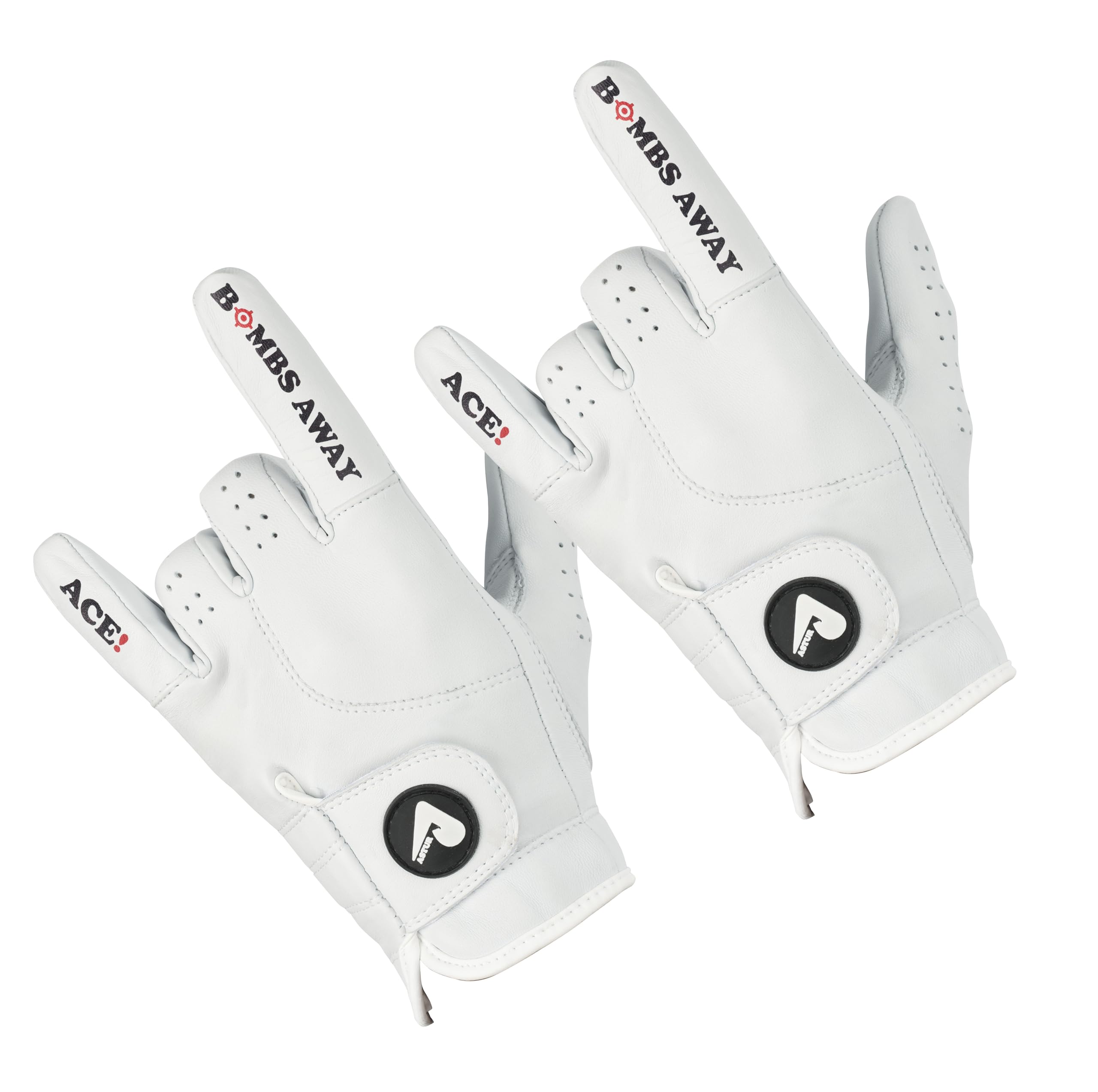 ASTUR Golf Gloves 2 Pack Cabretta Leather Golf Glove Men Left Hand (Bombs Away, Ace!, M)