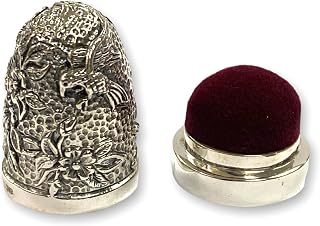 Victorian Style Hummingbird Embossed Sewing Thimble and Pin Cushion 925 Sterling Silver