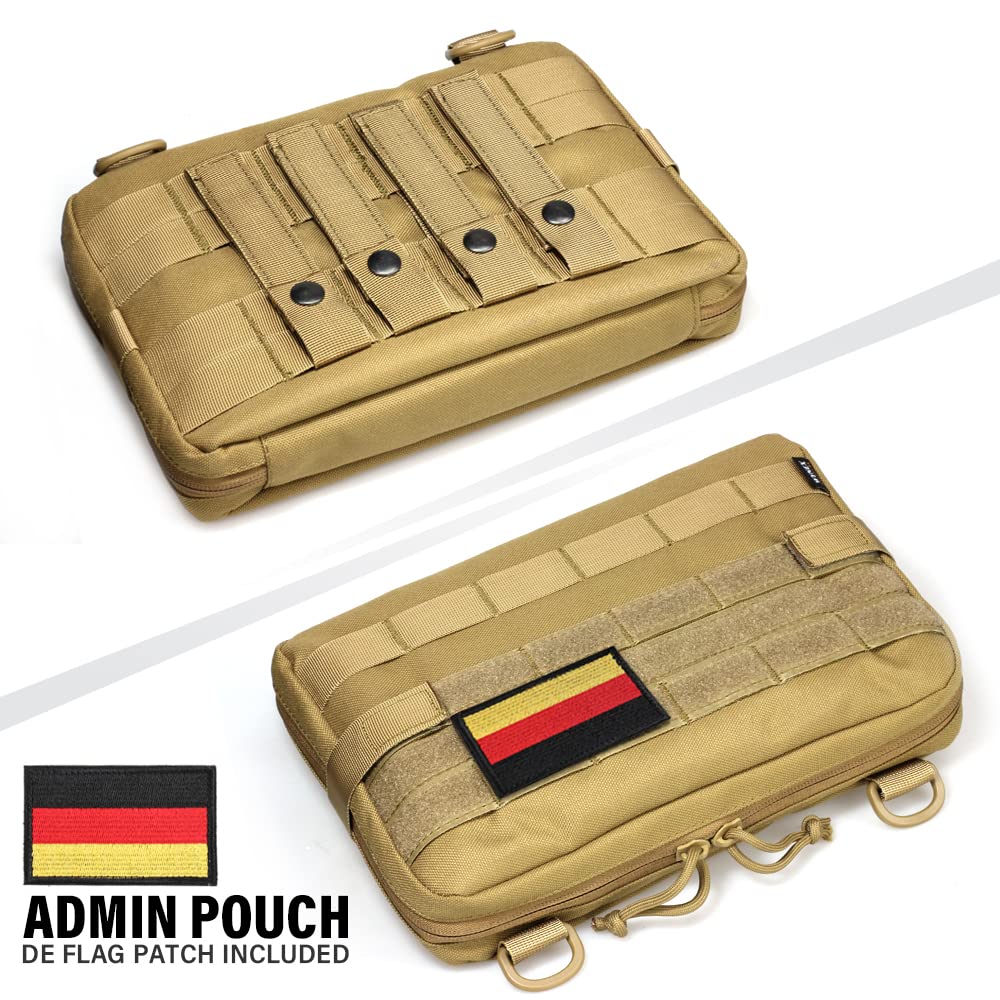 WYNEX Tactical Molle Admin Pouch, Aktualizacja materiału Półukryty zamek na 1000D Wytrzymały nylonowy EDC Etui Narzędzia Torba EMT Utility Map Kieszeń, IFAK Pack zawiera DE Patch Flag