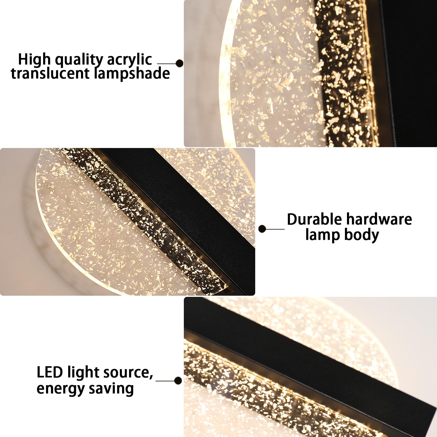 Comely Applique da Parete Interno LED, Nero 12W 1500LM Design Creativo Rotondato Lampada da Parete Moderno, Lampada Muro LED Interno per Camera da Letto Soggiorno Corridoio Scale,Bianco Caldo 3000K
