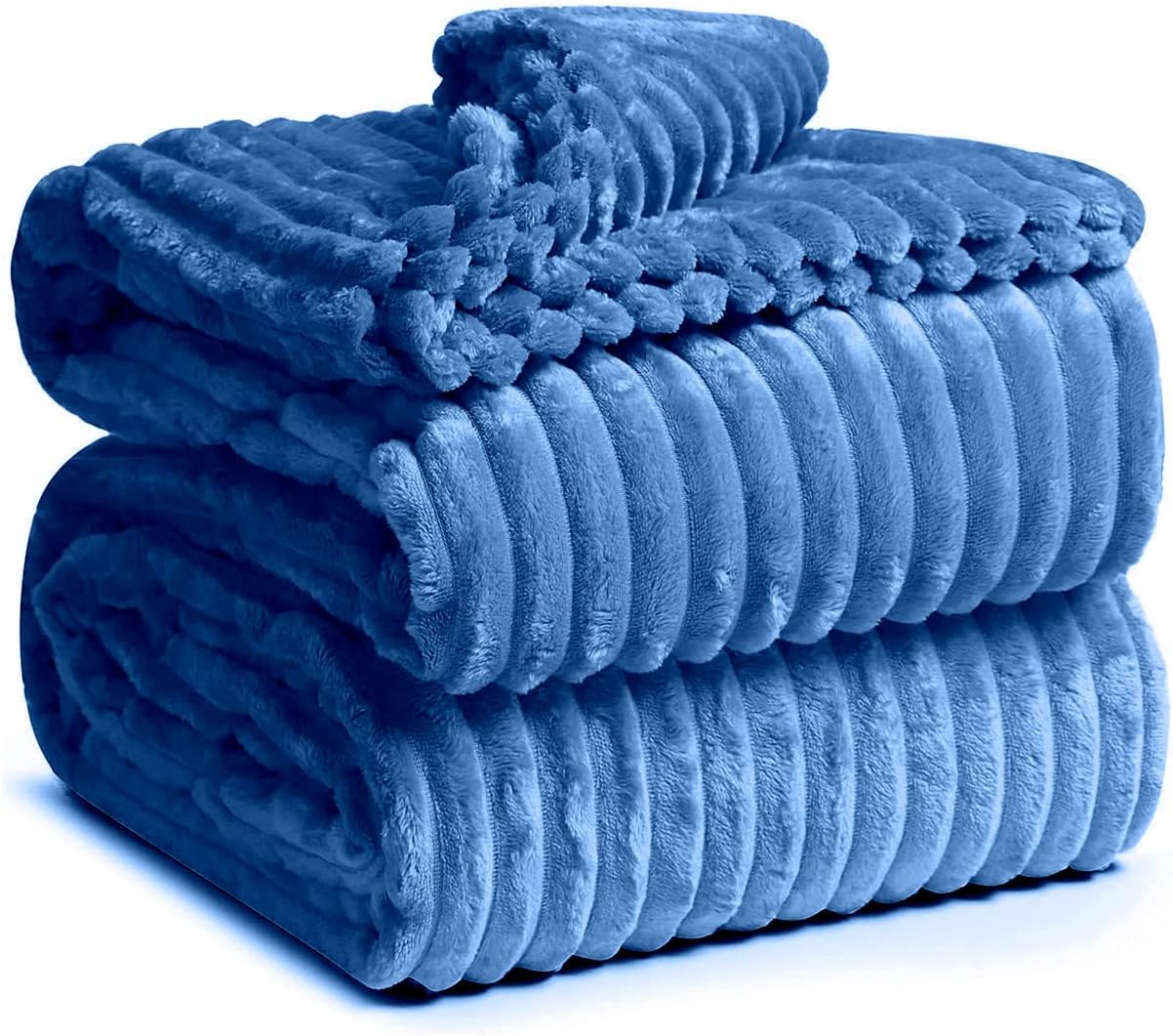Wintex Fleece throw Blanket for bed 200X160 Cm 300 GSM Ripple Design (Light Blue)