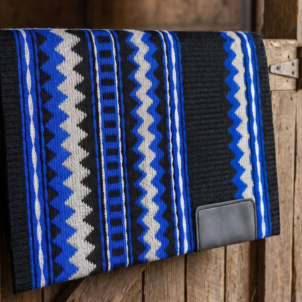 Western Show Saddle Pad/Blanket for Horses - Handmade Wool Saddle Blanket with New Zealand Design, Thick, Durable & Comfortable for Horse Riding (34” L x 40” W x 1) M61