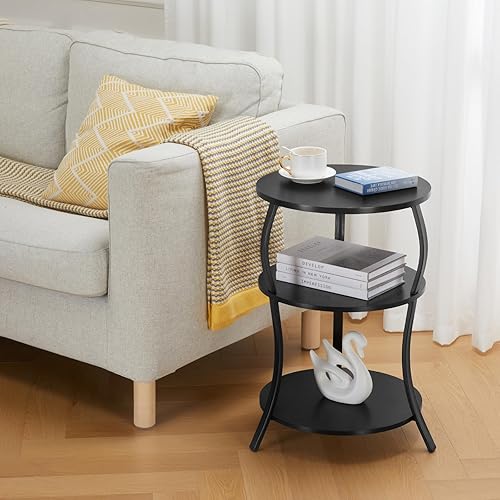 Miniatura 6 de Mesa auxiliar redonda, mesa auxiliar de cintura de 3 niveles con estante de almacenamiento, mesas auxiliares para sala de estar, mesa redonda de