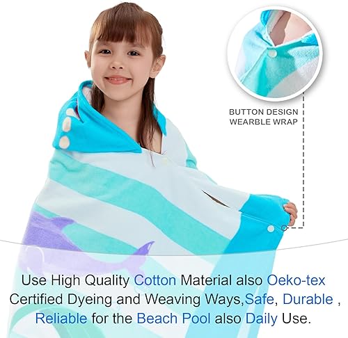 Miniatura 25 de Toalla de baño/piscina/playa con capucha, para bebés, niños y niñas de 3 a 12 años, tamaño extra grande, 30 x 50 pulgadas, algodón absorbente súper
