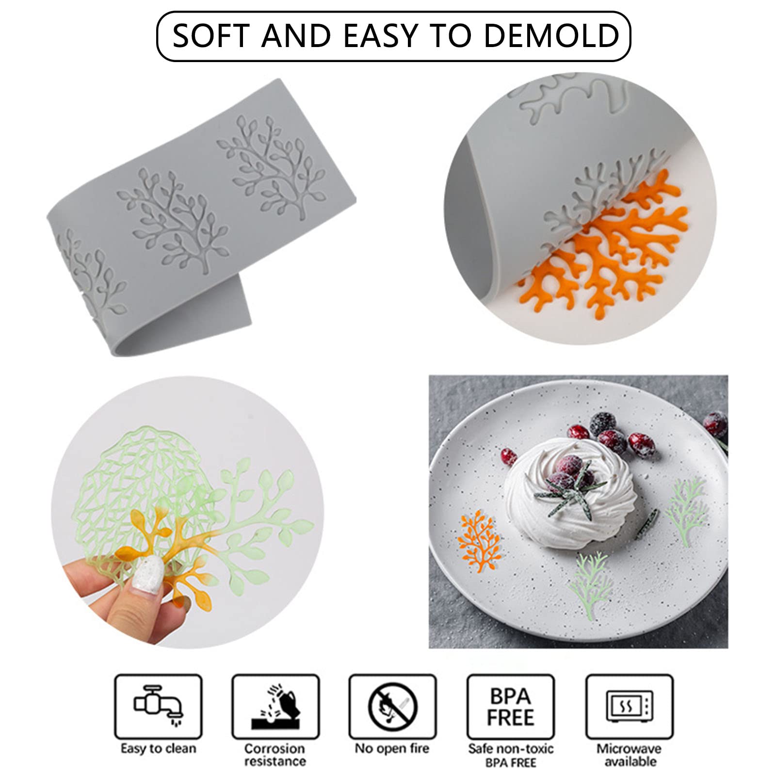 5-teiliges Silikon Backformen Set - Blatt & Korallen Formen Für Fondant & Kuchen Deko