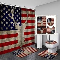 Vista 25 de Camille&Andrew - Juego de 4 cortinas de ducha de tela de ciervo rústico negro, alce, alce, pino, luna, casa de campo, panel rústico, tablero