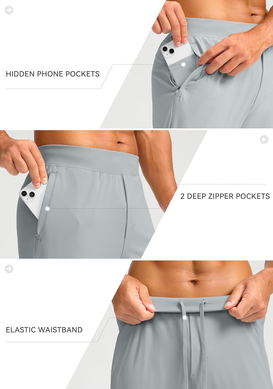 Soothfeel Men's Jogger Pants with Zipper Pockets Lightweight Athletic Workout Pants Gym Golf Joggers for Men Track Running