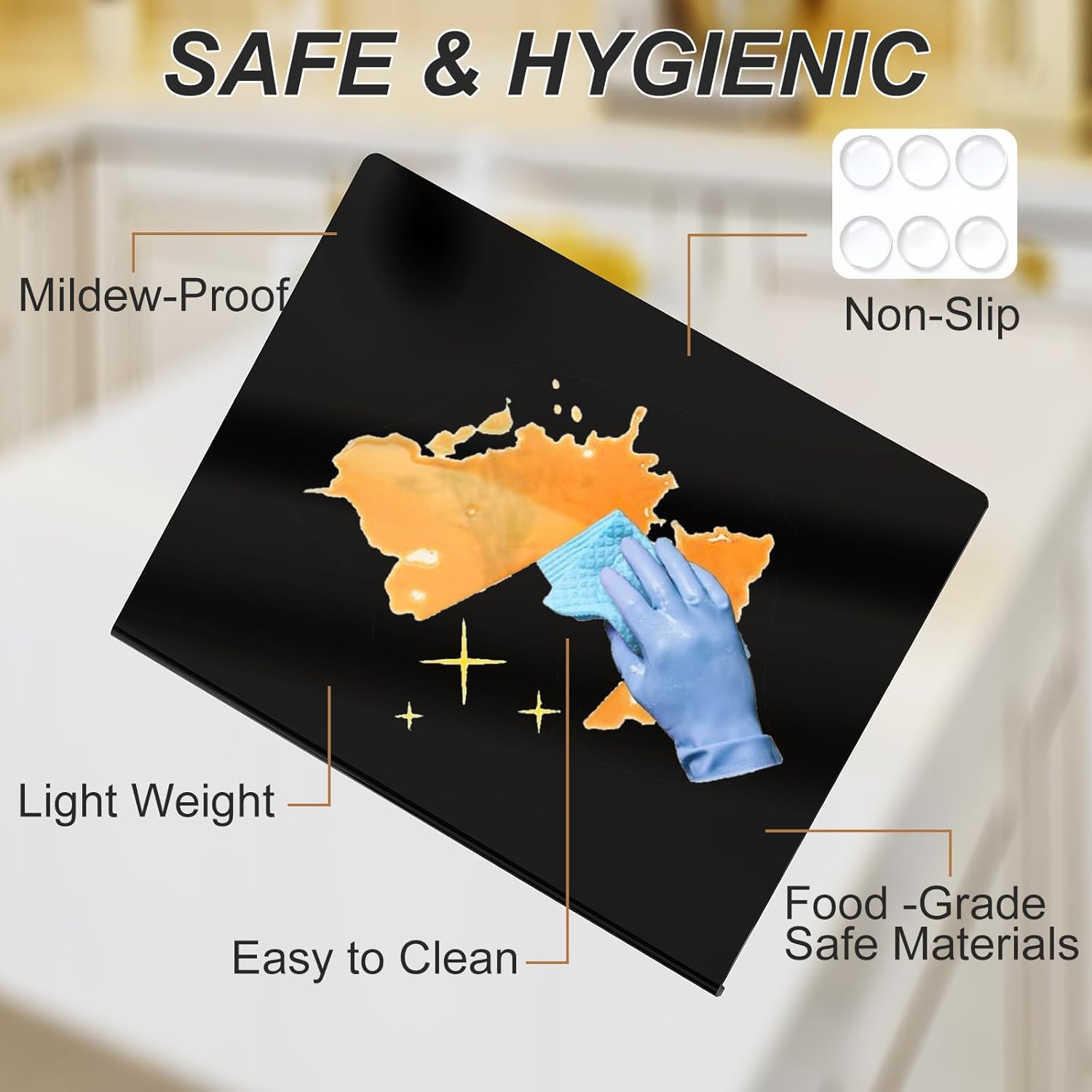 JJL Black Acrylic Cutting Board with Counter Lip, 20 x 16 Inches, Food-Grade, Anti-Slip, Perfect for Cutting Bread, Meat, and Veggies, Ideal Choice for Kitchen Countertop Décor