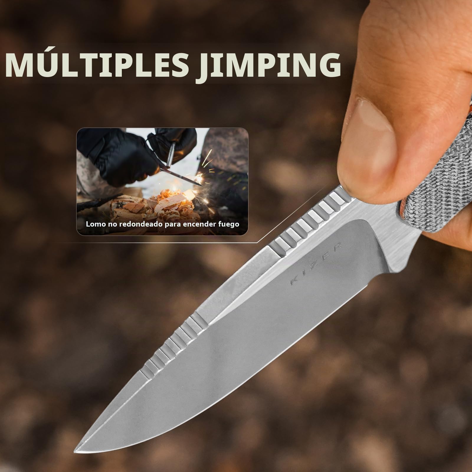 Kizer Beaver Cuchillo de Hoja Fija con Funda, Hoja de Acero Nitro-V de 2,75" Cuchillo EDC con Mango de Micarta y G10, Pequeños Cuchillos de Supervivencia Bushcraft para Hombres y Mujeres, 1078A2 | Cuchillo de camping con punta fija de acero Nitro-V de 7 c