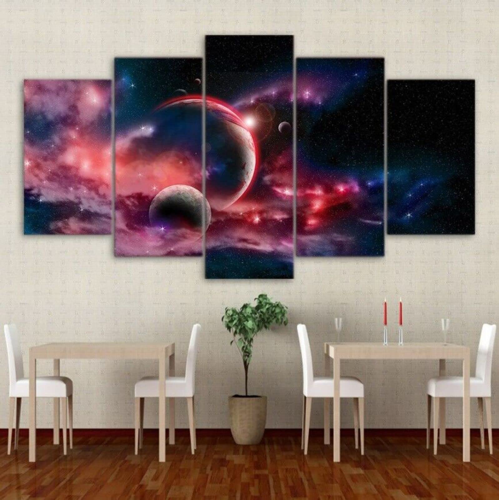 MIJIE- Modern Canvas Painting Wall Art for Bedroom Halloween Decor 5 Pieces Canvas Print- Space Planet Colours Canvas Wall Art Poster -Living Room Wall Decor Christmas gift Framed Ready to Hang