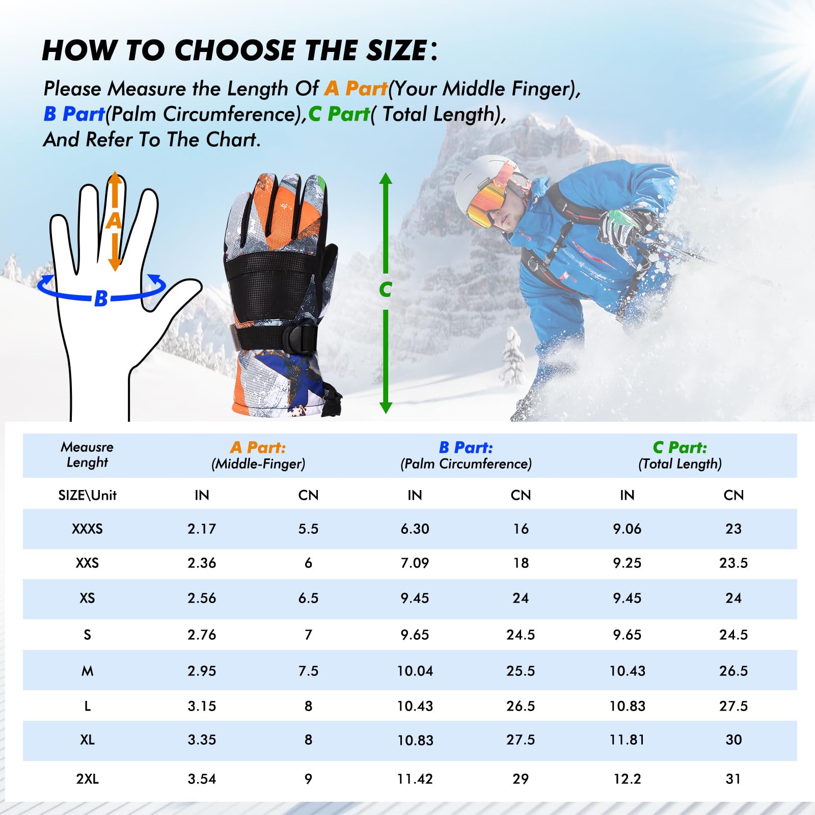 Ski-Handschuhe, die wärmsten Wasserdichten und atmungsfreien Schnee-Handschuhe bei kaltem Wetter, sowohl für Männer als auch für Frauen, geeignet für Eltern und Kinder im Freien