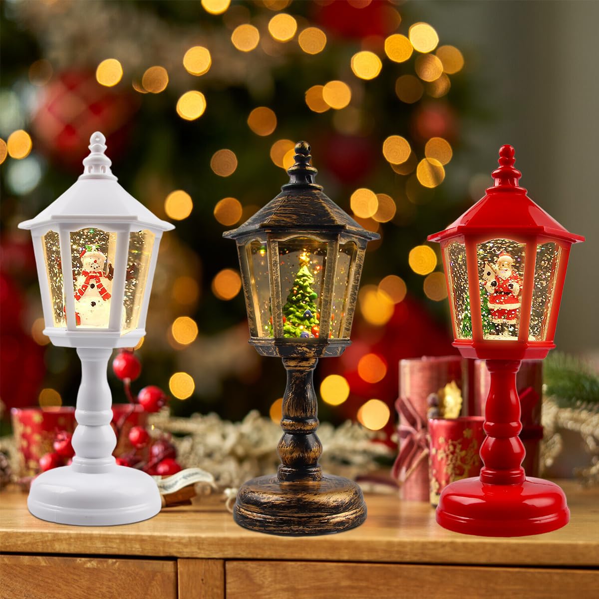 Lanterna di Natale a Globo di Neve con Musica, Retrò Globo di Neve Natalizio Ornamenti, LED Babbo Natale Fiocco di Neve Lampada di Natale Decorazioni Natalizie, Luce Notturna di Natale Regalo (bronzo)
