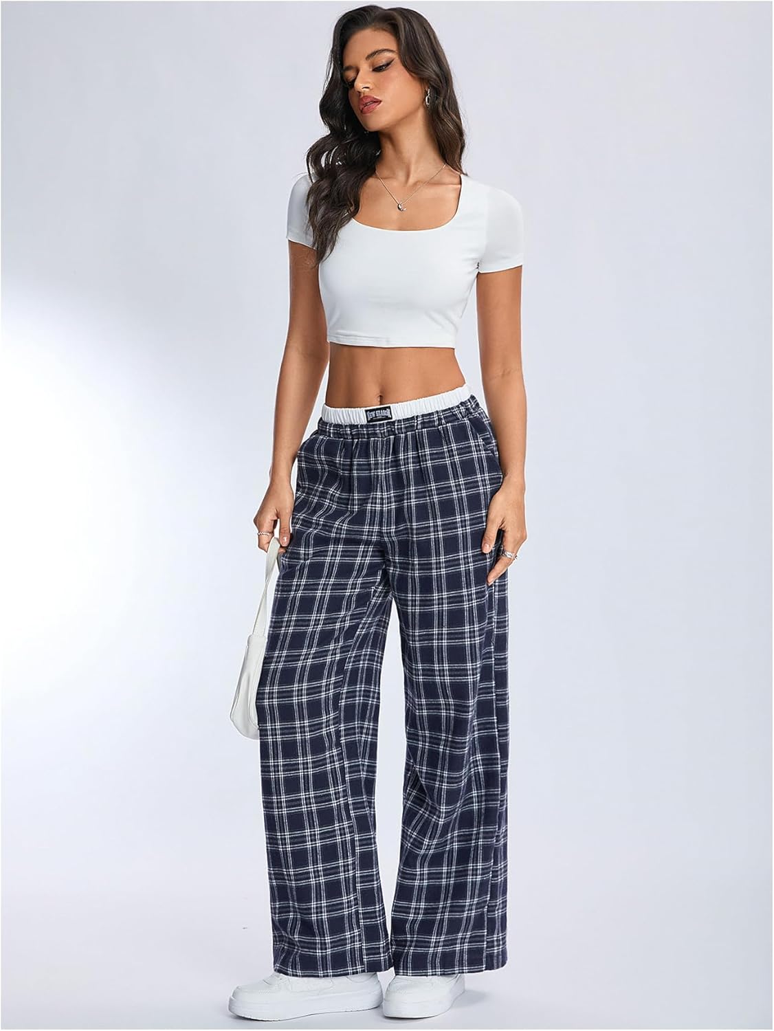 SOLY HUX Women's Plaid Checkered Pants Wide Leg Baggy Loose Sweatpants Cute Comfy Lounge Pajama Pants with Pockets - Image 5