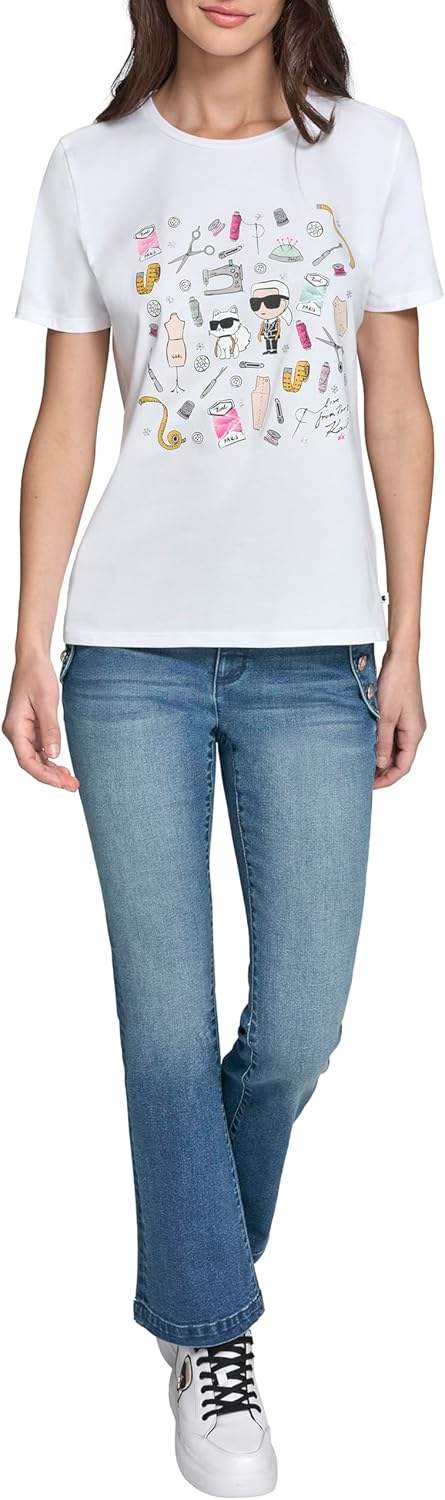 Karl Lagerfeld Women's Short Sleeve Crew Neck Logo T-Shirt