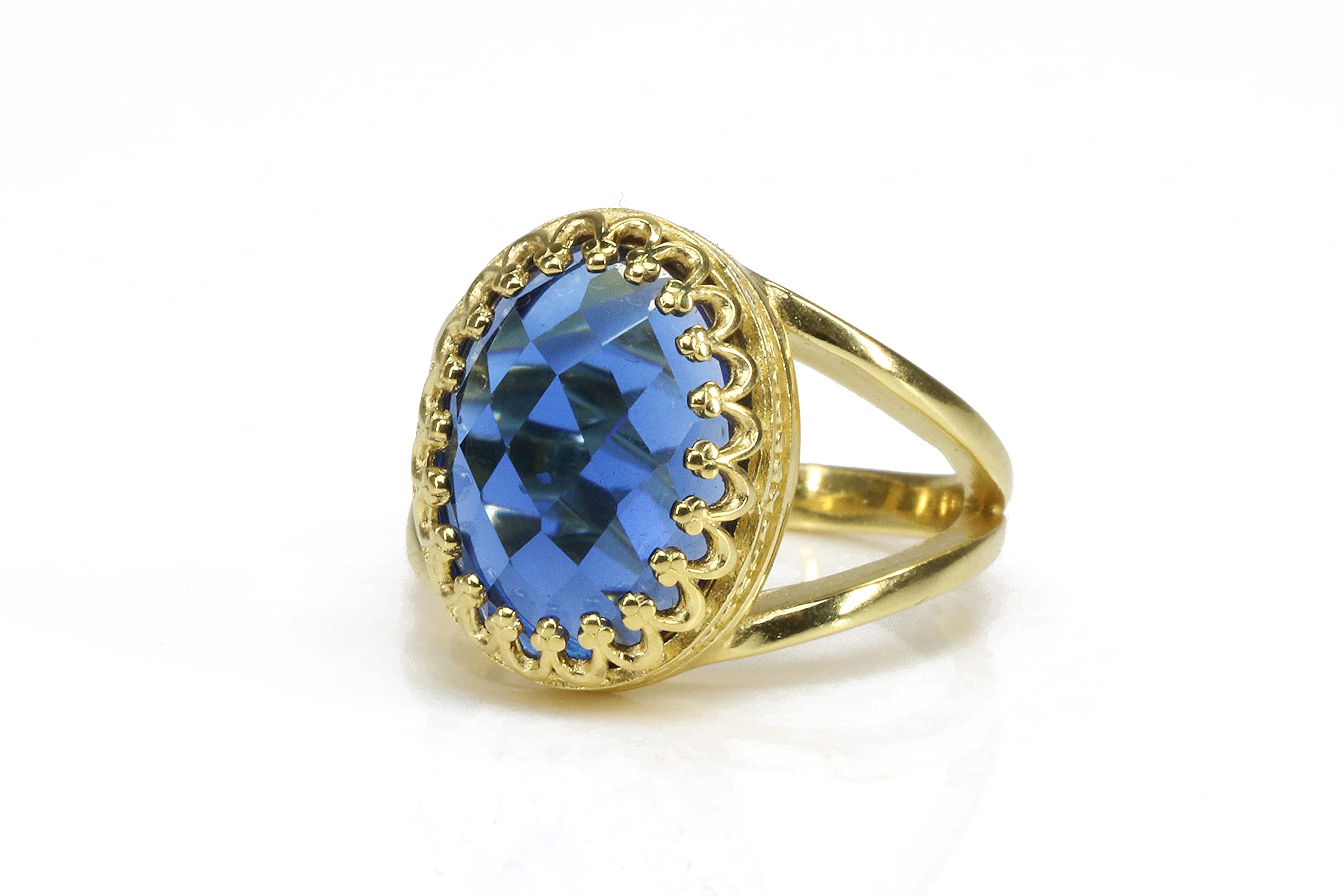 Anemone Schmuck Facettierte Saphir Ring - Vintage-Inspirierte Gelbgold-Ring - Individuelle Mode und Geschenke Oval Ringe für Frauen - Engagement, Versprechen, Geburtsstein Ringe für Sie