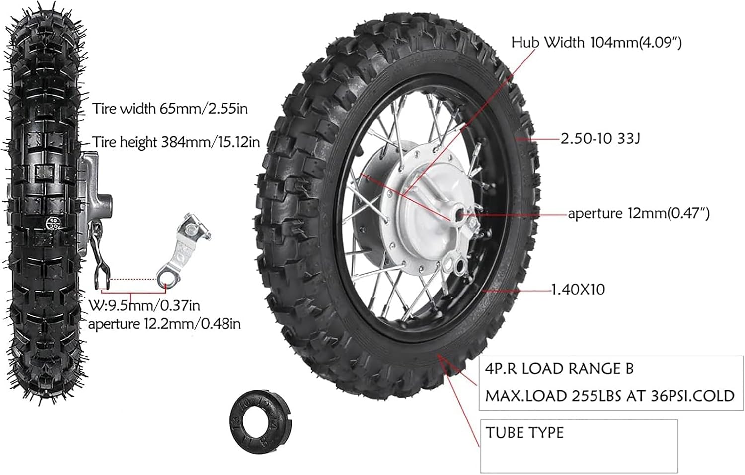 Front Rear Drum Brake 2.50-10 Wheel 1.4 * 10 Rim+ 420 Chain & Sprocket For CRF50 TTR50 XR50