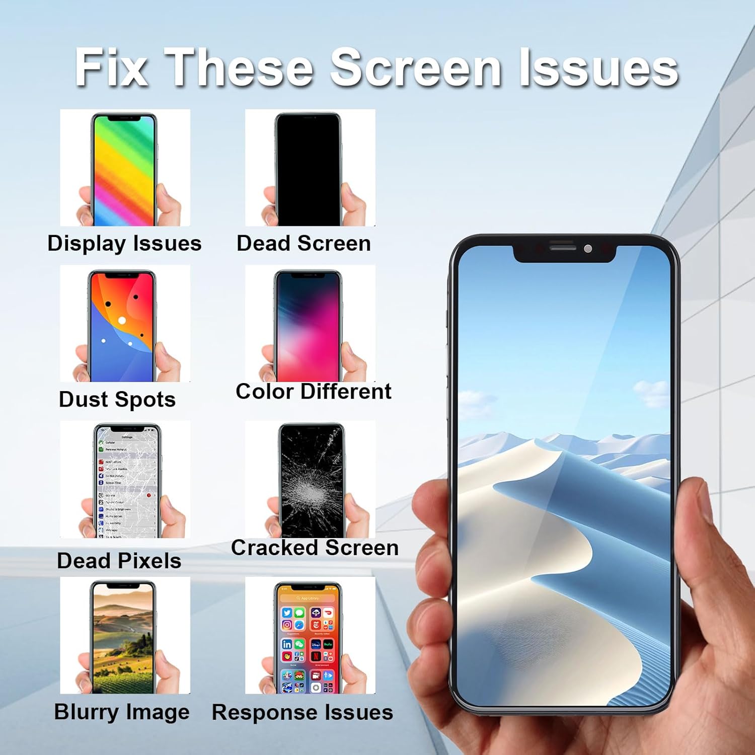 for iPhone XR Screen Replacement 6.1 inch Assembled with 3D LCD Screen Earpiece Ear Speaker Screen Protector Proximity and Ambient Light Sensor and Full Repair Tools Kit A1984 A2105 A2106 A2108