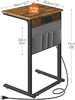Vista 3 de HOOBRO C Shaped End Table with Charging Station, 28" H Couch Side Table Slide Under, Sofa Arm Tray Table with Storage Bag for Living Room, Recliner