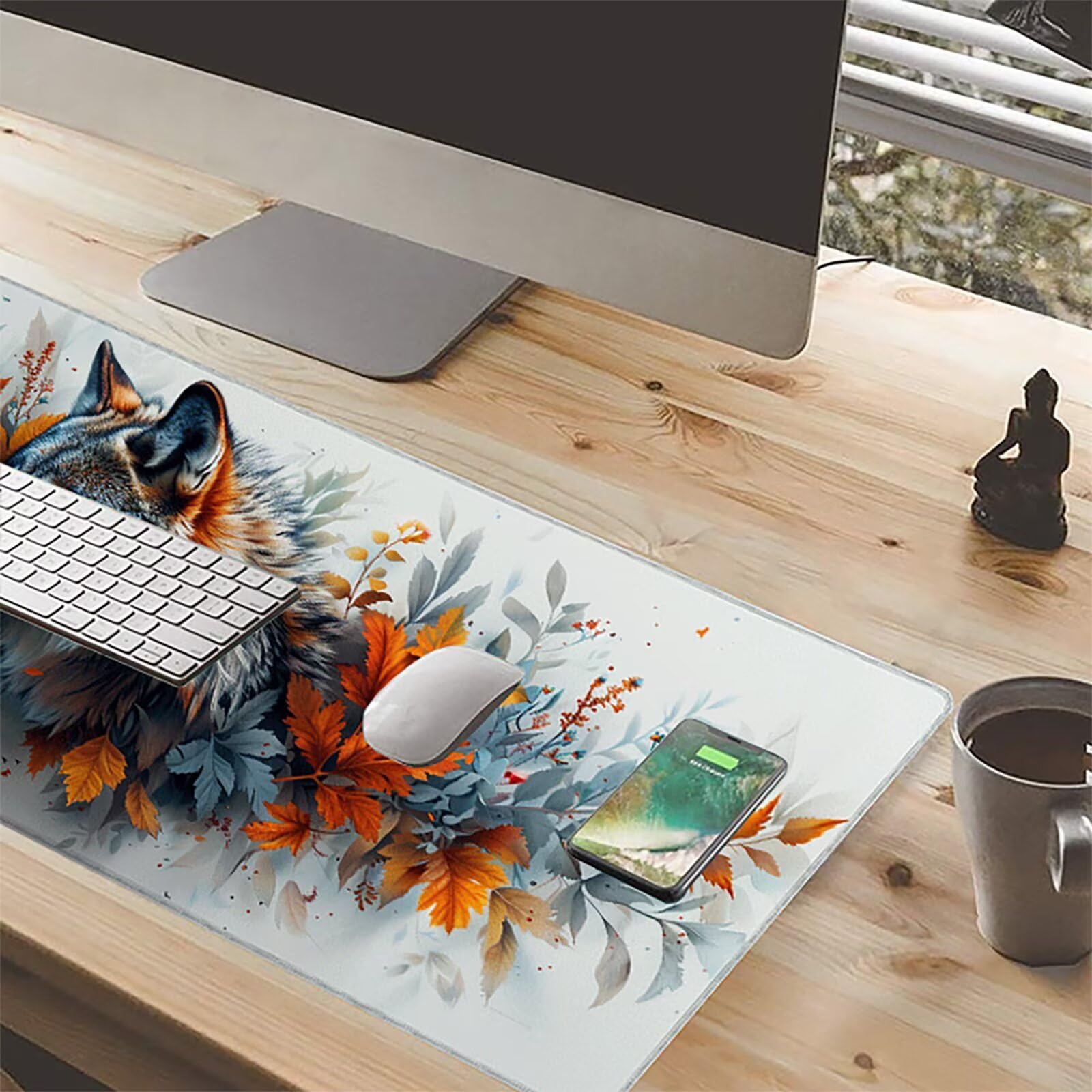 Lobo Alfombrilla Ratón Gaming XXL 1500x800mm, Alfombrilla Gaming Amarillo Mousepad con Base de Goma Antideslizante, Impermeable Desk Mat para Teclado y Raton, Accesorios Gaming, Regalos de Hombre 9-6