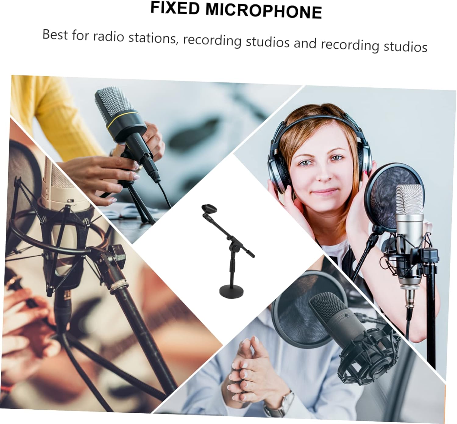 BESPORTBLE Adjustable Height Microphone Stand with Weighted Disc and Compact Desktop Mic Rack for Conference Live Streaming Podcasting and Video Blogging