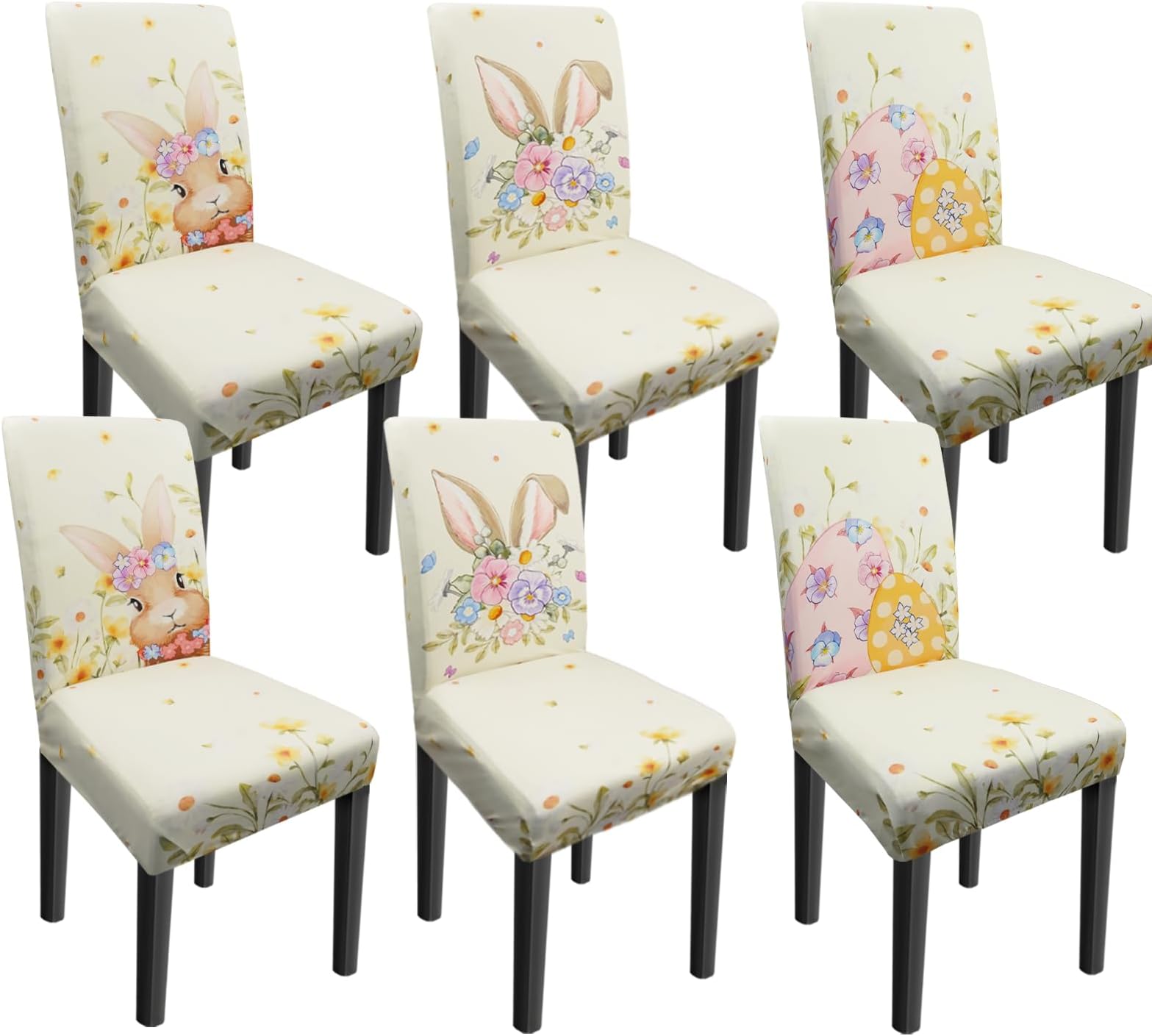 Easter Chair Covers Set of 6 Floral Bunny Chair Back Covers Easter Dining Chair Covers for Party Kitchen Decorations