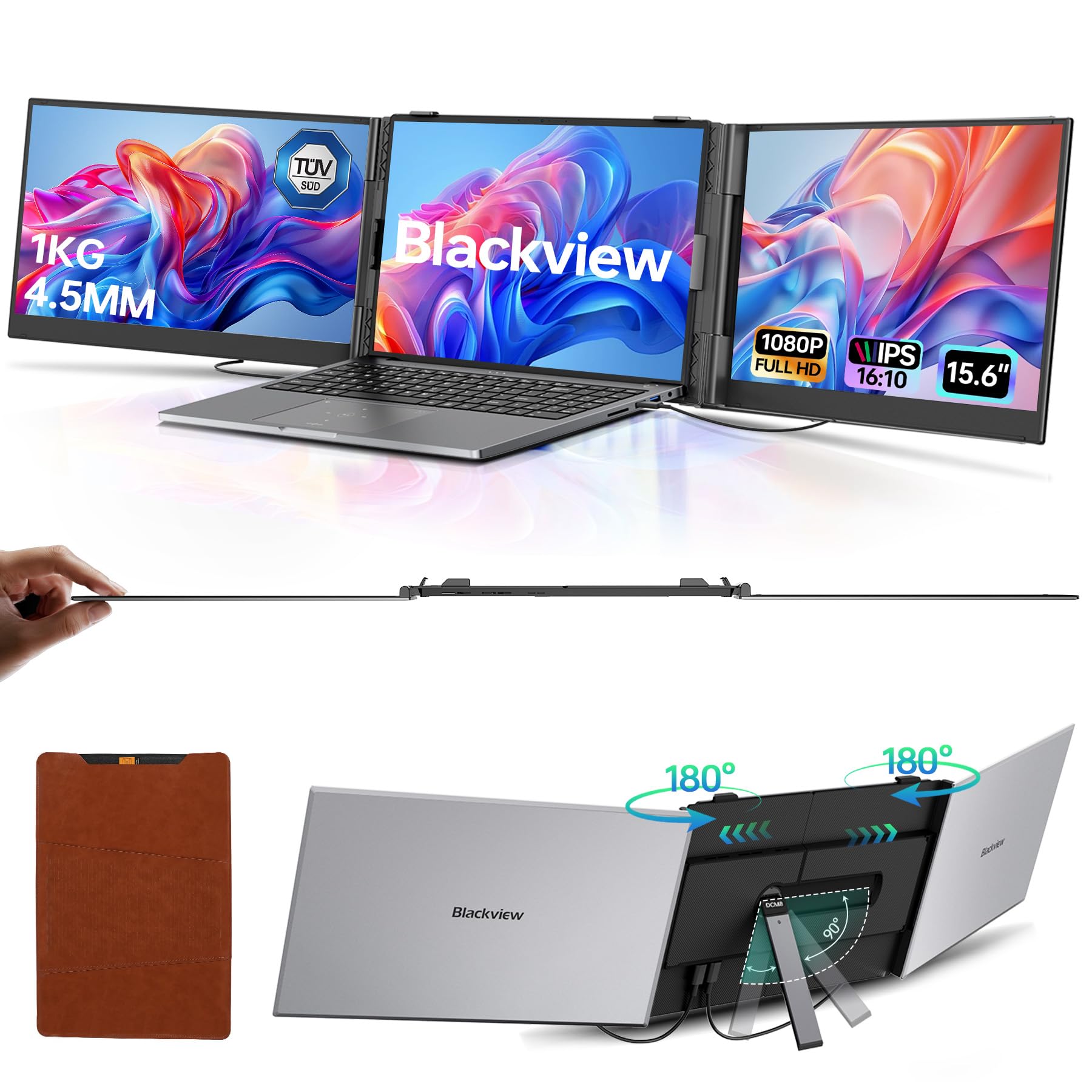 Blackview Monitor Portátil Triple DCM8 15.6" FHD IPS 1200P con Soporte