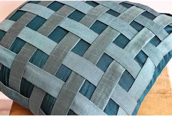 The HomeCentric Euro Sham Cover, Teal Blue European Pillow Cover 26x26 inch (65x65 cm) Silk Euro Sham Cover, Geometric, Checkered, Basket Weave, Texture, Euro - Peacock Green N Teal Basket Weave