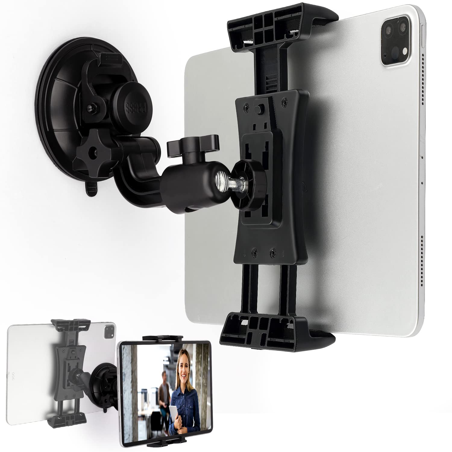 Mirror & Bathroom Tablet Holder Suction Cup Mount, 3.5" Suction Base for Glass/Wall/Metal/Plastic, Clamp Compatible with 7~12.9" iPad/Nexus/LG G Pads/e-Reader
